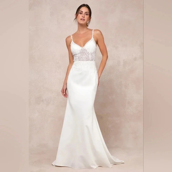 Lulus LuxeBridal Infinite Adoration Ivory Beaded Embroidered Lace Maxi Dress - Picture 2 of 15